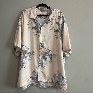 A&F Men's Linen Blend Floral Button Up Shirt Short Sleeve Beach Resort XXL